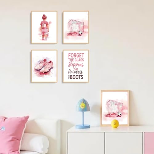 QPOKLAF Soccer Wall Art Prints Pink Girls Bedroom Wall Decor-Set of 4 by QPOKLAF - Used condition - Image 2