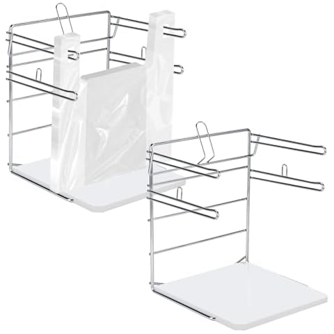 LOPOO 2 Pcs Plastic Grocery Bag Holder, T Shirt Bag Rack, Chrome-Plated Steel Stand, Fits 11½"W x 6" D x 21"H Bags, Ideal for Supermarkets, Stores and Kitchens, 12" W x 12" L x 16" H Cover