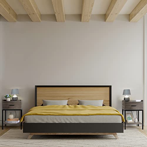 Oyeal Gray Night Stand With Charging Station 2-Tier Side Tables Bedroom With Drawer Small Bedside Table With Usb Ports And Outlets For Bedroom Living Room, Rustic Grey #TOP6