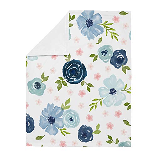 Sweet Jojo Designs Navy Blue And Pink Watercolor Floral Baby Girl Receiving Security Swaddle Blanket For Newborn Or Toddler Nursery Car Seat Stroller Soft Minky - Blush Green White Shabby Chic Flower #TOP1