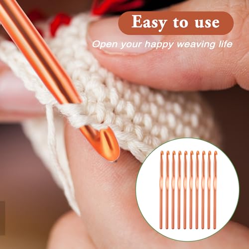 10Pcs 5.5mm Aluminum Crochet Hook, Size I (Size 9) Knitting Needles Craft Yarn, Crochet Hook for DIY Craft, Gold Crochet Needles for Knitting Scarf(Orange)