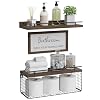 WOPITUES Floating Shelves for Bathroom Wall Decor Sign Bathroom Organizers and Storage Bathroom Shelves Over Toilet with Metal Guardrail Rustic Brown