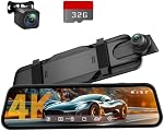 4K Rear View Mirror Camera, 10'' Mirror Dash Cam Front and Rear Camera, with 1080P Rear View Mirror Camera, Full Touch Screen Mirror, Voice Control, Parking Assistance,Night Vision,with 32GB Card