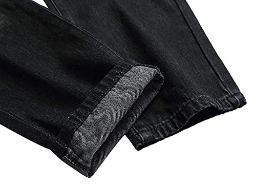 MXCVYCC Men's Black Ripped Jeans Slim fit Jeans For Men Distressed Straight Leg Men Jeans Regular fit Fashion jeans Designer Denim Pants(40, Black-Men jeans)