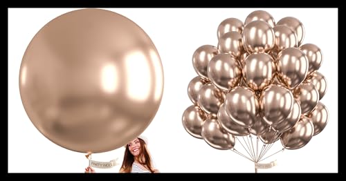 PartyWoo Metallic Rose Gold Large Balloons 4 pcs and PartyWoo 50 pcs Champagne Gold Metallic Balloons