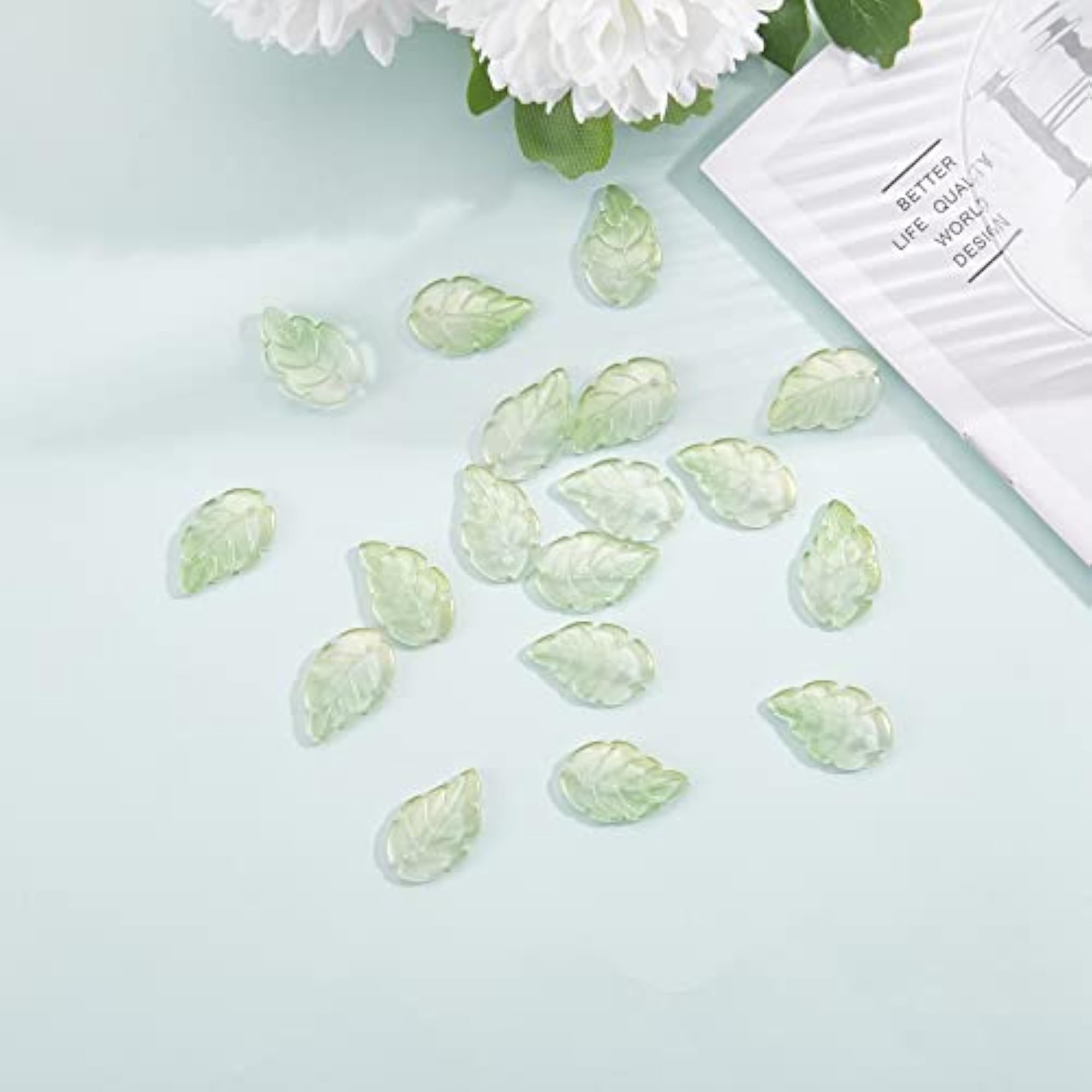 100pcs Emerald Glitter Leaf Charms for DIY Craft