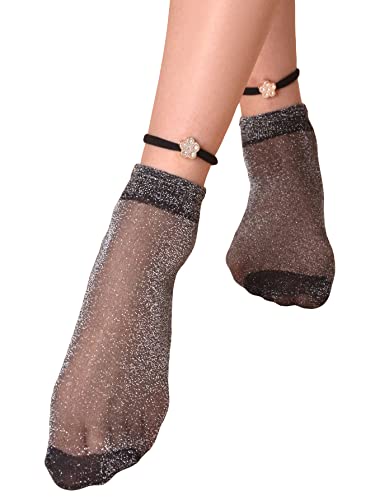 OYOANGLE Women's Sheer Glitter Ankle Socks Silky Transparent Socks Sparkly Shiny Short Sock