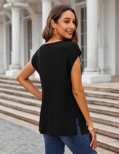 Image of Zeagoo Sweater Tank Tops for Women Sleeveless Crew Neck Loose Fit Knit Tops Summer Business Casual Outfits Black