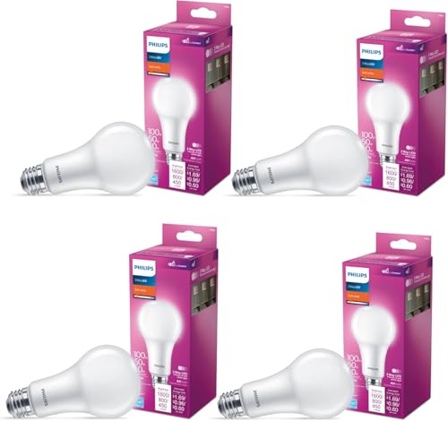 PHILIPS LED 100-60-40W A21 4-Pack 3-Way Soft White (2700K) 1600-800-450 Lumen (14-8-5W = 100-60-40W) Frosted Flicker-Free Light Bulbs by PHILIPS - Used condition - US$22.25