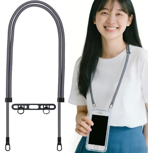 [MianX] ネックストラップ 携帯iphoneストラップ ハンディファン 無地 長さ調整可能 たすきがけ 首掛け 留め具付き 太め おしゃれ ファン アウトドア (グレー)