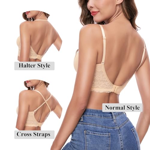 iClosam Soutien Gorge Dentelle Femme Armatures Dos Bas en U Style Sport – vue 2
