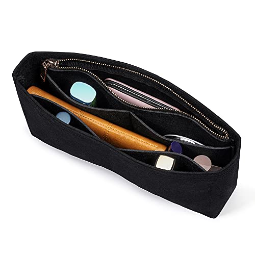 Hyfanstr Small Purse Organizer With Zipper, Felt Insert Bag Organizer Handbag Tote Liner Pouch For Women Black #TOP1