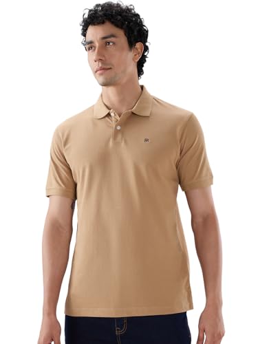 Image of Raymond Men Slim Fit Solid Pattern Pure Cotton Half Sleeve Polo Neck Casual T-Shirt
