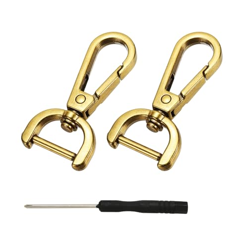 YELARXI Swivel Clasps Hook, 5/8 Inch ID Detachable Snap Hook W/Screw Bar D Ring Claw Clasp with Screwdriver Fit for Lanyard Bag Leather Craft Purse Hardware DIY Bag (2 Pack, Gold)