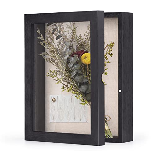 Szqinji Shadow Box 8X10 Black Frame Picture Display Case With Linen Back Rustic Memory Box For Photo Memorabilia Awards Medals Bouquet Medals Rustic Black #TOP7