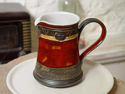 Colorful Red Pottery Jug - Handmade Ceramic Pitcher, Milk Ewer, Wedding Gift, Artistic Pottery Vase, Kitchen Decor #TOP5