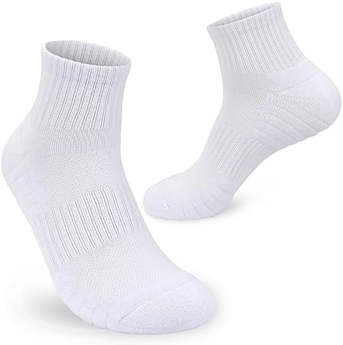 White Black Running Trainer Sports Walking Ankle Socks for Women 4-7/Men 9-12, Womens Ladies Cushioned Anti Blister Non Slip Work Hiking Support Cotton Socks 3 Pairs