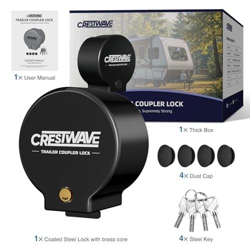 CRESTWAVE Trailer Lock, Heavy Duty Trailer Coupler Lock Fits 2 5/16-Inch, 2" Couplers Trailer Hitch Locks Trailer Tongue Lock Ball Locks with 4 Keys 4 Dust Covers for RV, Trailer, Boat, Cargo, Black by CRESTWAVE - Image 9