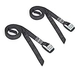 PowerTye 1in x 8ft Cam Buckle Lashing Strap Made in USA with Protective Rubber Pad, Black 2-Pack