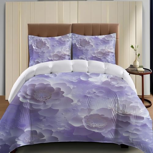 Housse de Couette Violette 240x260 cm en Microfibre au Motif Fleurs