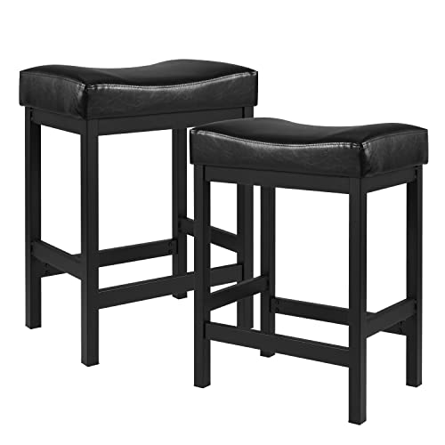Finnhomy Counter Height Bar Stools Set Of 2, 24 Inch Kitchen Stools With Soft Cushion, Steel Frame Barstools For Kitchen Island, Dining Room, Support 300Lbs, Black #TOP17