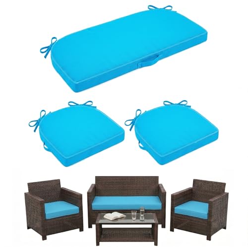 Gaterific 3 Pack Foam Wicker Patio Furniture Cushions, Replacement Cushions Fit Outdoor 4 Pieces Rattan Chair Sofa Set,Waterproof Outside Loveseat Pads,41x18x2 + 18x18x2,U Shape,Lake Blue by Gaterific - Used condition - US$49.90