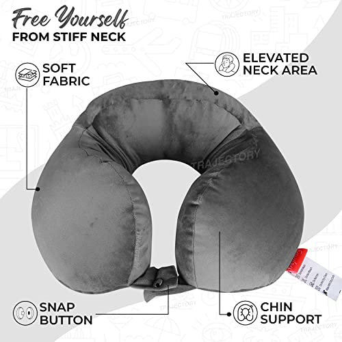 Image of Trajectory Rover Grey Neck Pillow Rest Cushion with Soft Velvet Eye mask and Carry Bag for Travel in Flight car Train Airplane with 2 Years Warranty for Sleeping for Men and Women