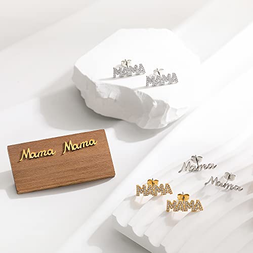 Julylotus Mama Earrings, Gold Plated Letter Stud Earrings For Women, Dainty Mother And Daughter Matching Gift For Mom, Perfect Mother's Day Gifts #TOP6