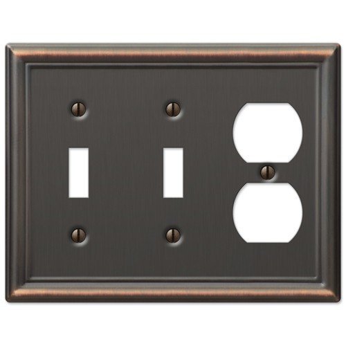 Double Toggle and Duplex Combination Wall Switch Plate Outlet Cover - Oil Rubbed Bronze