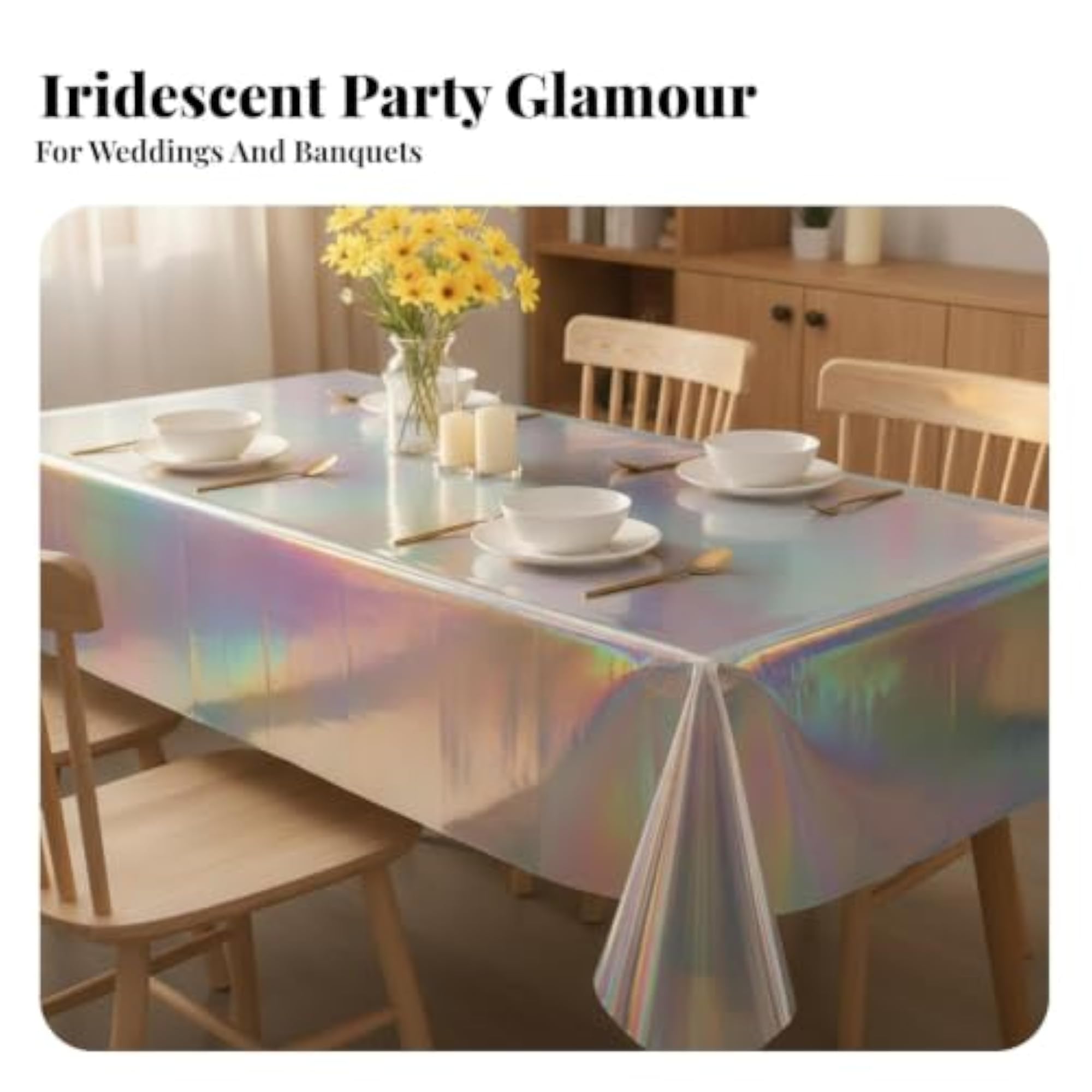 Glittering Holographic Tablecloth, Iridescent Design for Parties