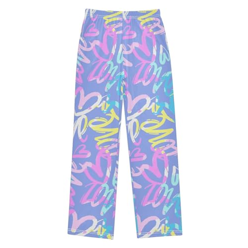 Love Galaxy Print Boys Long Pants Soft Trousers Elastic Waist Kids Lounge Bottoms with Pockets S-XL