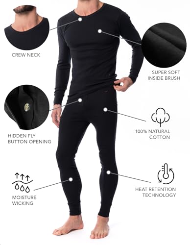Men's 3 Pack 100% Cotton Fleece Lined Base Layer Thermal Underwear 2 Piece Set4