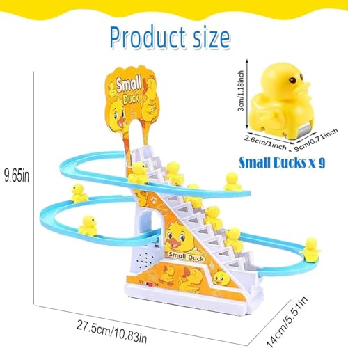 Electric Small Duck Climbing Stairs Tracks Slide Set, Roller Coaster With 9 Ducks LED Lights & Music for Toddlers and Kids (A)