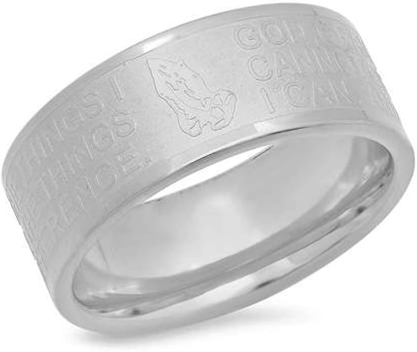 Diamond2Deal Stainless Steel Lords Prayer Cross Religious Comfort-Fit Wedding Band Ring (9-12)