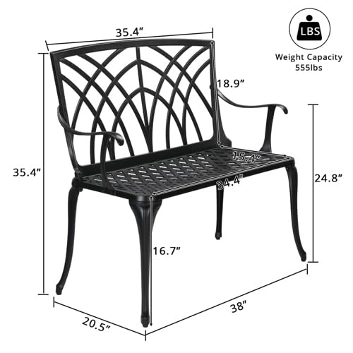 GODECOR 38\" Outdoor Garden Bench, Patio Furniture Outdoor Chair with Aluminum Frame, Weather Proof Patio Park Bench with Orchid Backrest for Park, Porch, Pool, Backyard