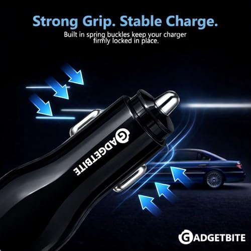 Image of GadgetBite ZAP 71W Fast Car Charger DC 12-24V with USB-A 3.0 & Type-C Fast Charging, Multi-Port High Power Car Adapter for Android & iOS Devices, Universal Compatibility for Phones & Tablets (Black)