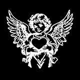 Feingravierte Aufkleber Baby, Kind, Engel, Cherub, hält ein Herz (Umriss) 54.6x62.3cm Ladendekoration Weiß