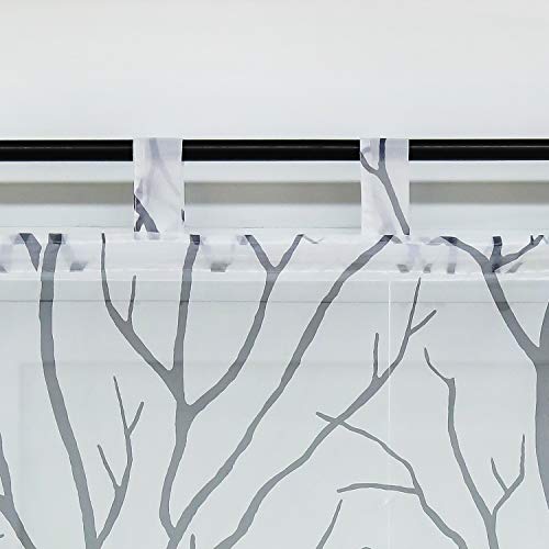 Joyswahl Sheer Curtain - Bathroom Curtain Tab Top Shade For Small Window,Kitchen Curtain Balcony Branch Pattern Voile Roman Shades, 1Pc(White X Grey, W39 X H55 Inch) #TOP5