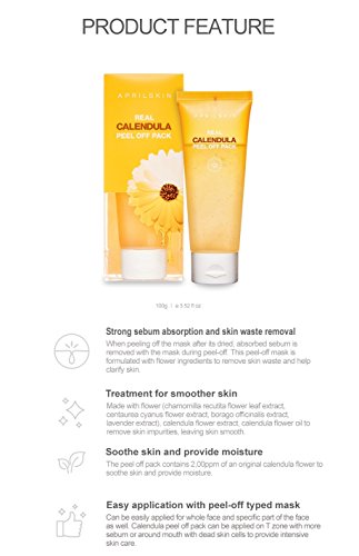 Image of APRILSKIN Real Calendula Peel Off Pack, 3.52 oz | Skin Soothing and Calming Face Mask | Removes Impurities, Blackheads, and Excess Oil | Suitable for All Skin Types | Korean Beauty Mask