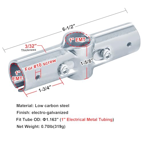 Fanmao 6 Sets 180 Degree Structural Pipe Connector for 1\" EMT, 3 Way Cross Joint Pipe Clamp, 3/32\" Thick