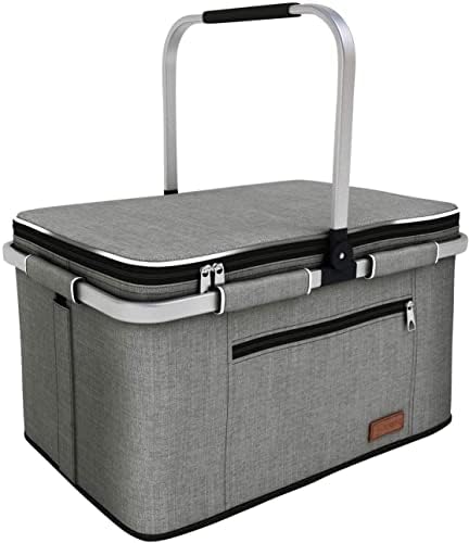LIQINGG 35L Kühltasche Einkaufskorb Große isolierte Kühlkorb Lunchtasche Thermotasche für Büro Camping Picknick Reisen Innenbeutel Wasserdicht Seitenstütze Aufrecht Halte (Patentsc