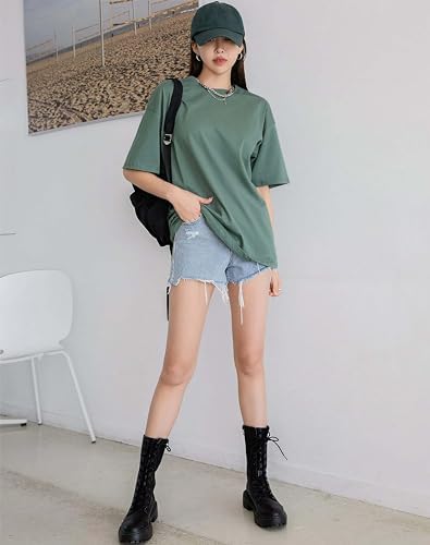 Image of London Hills Women's Cotton Loose Casual Round Neck Solid, Drop Shoulder T-Shirt Pack of 2