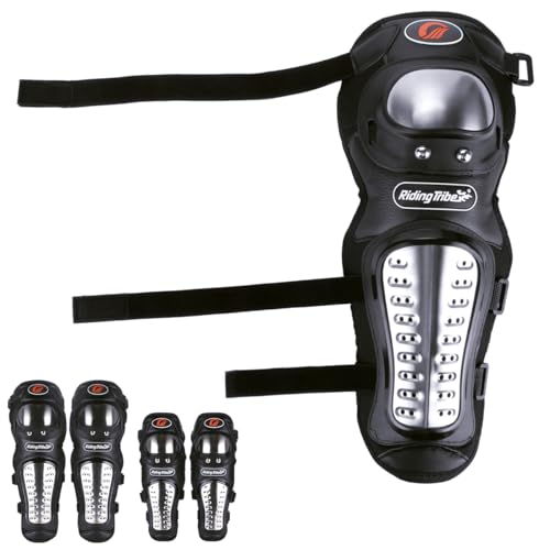 GES Knee Pads Motorcycle - 4Pcs Adults Alloy Steel Motorcycle ATV Motocross Elbow Shin Guards Protector Motocross Racing/Adult Knee (Long) by GES - Image 4