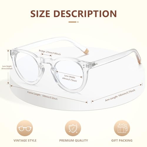 Image of EASY READ Retro Round Blue Light Blocking Reading Glasses for Women,Anti UV Readers for Women with Spring Hinge