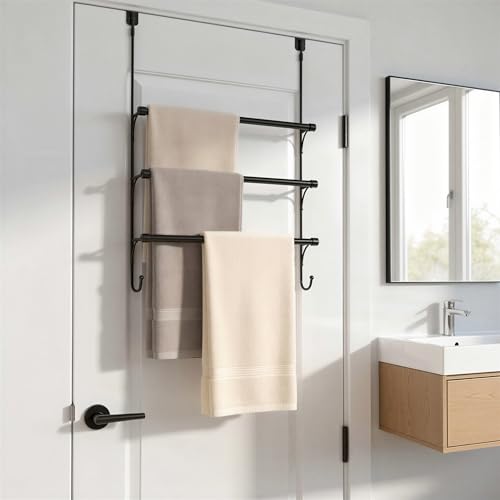 Amazon Basics Over-the-Door Towel Rack with Hooks, 19.3W x 6.6D x 24.8H inch, Black view 4