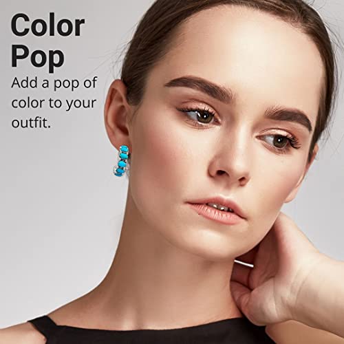 Turquoise Half Hoop Earrings - Western Huggie Earrrings In 925 Sterling Silver For Women - Handmade Orange & Blue Green Southwestern Huggies Hoops Birthday Gifts #TOP4