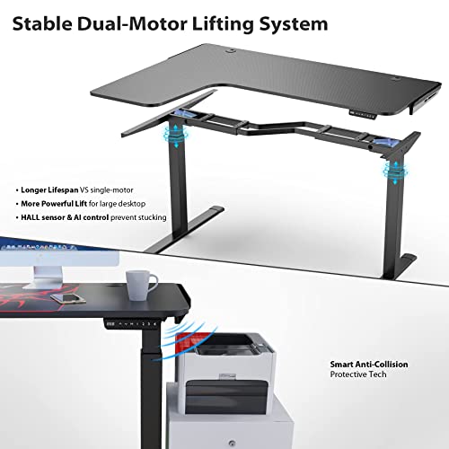 Ee Eureka Ergonomic L Shaped Standing Desk, 61" Electric Height Adjustable Sit Stand Up Home Office Corner Work Gaming Computer Table Large Black Modern Workstation With Dual Motor Riser Frame, Left #TOP3