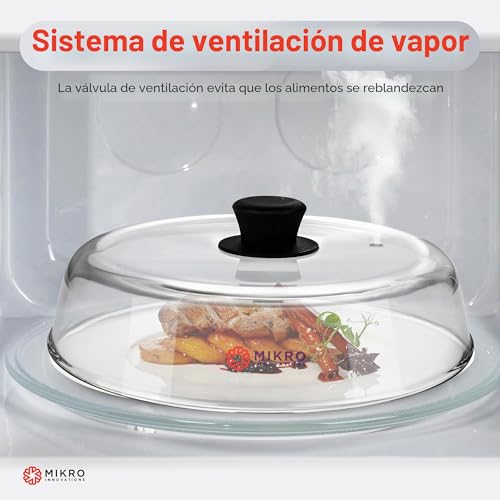Tapa de vidrio para microondas de borosilicato resistente con válvula de vapor 6