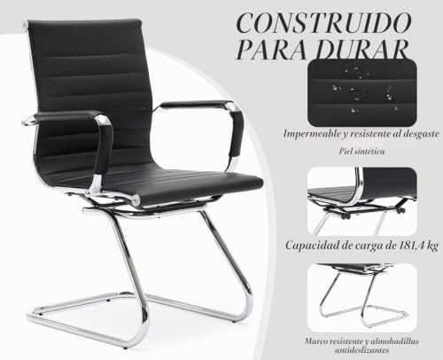 Miniatura 5 de Chairus Juego De 10 Silla De Oficina De Cuero Pu Sillas De Trabajo Con Reposabrazos, Silla De Reuniones Minimalista Mobiliario De Oficina Robusto Para Empresas Sala De Reuniones, Negro