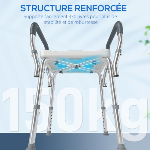 Tabouret de douche réglable avec accoudoirs HOMCOM